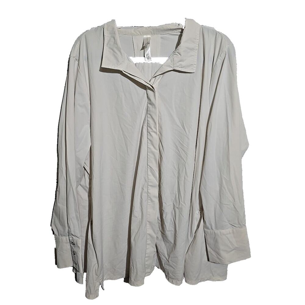 MarlaWynne White Pleated Long Sleeve Button Down Casual Shirt Womens Size 2X